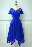 Asymmetische Royal Blue Lace Kleid