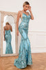 Laden Sie das Bild in den Galerie-Viewer, Blau Meerjungfrau Pailletten Langes Brautkleid