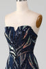 Laden Sie das Bild in den Galerie-Viewer, Glitzerndes marineblaues Meerjungfrauen-Pailletten-Kleid für den Abschlussball