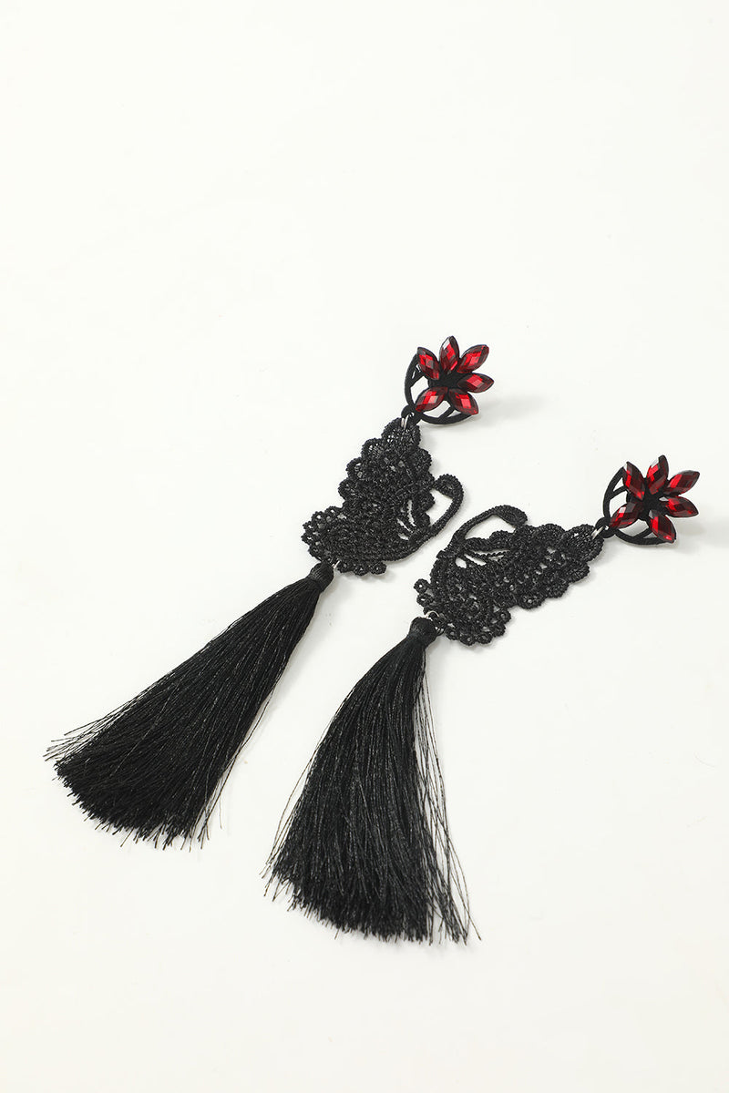 Laden Sie das Bild in den Galerie-Viewer, Schmetterling Fransen Halloween Party Ohrringe mit Perlen