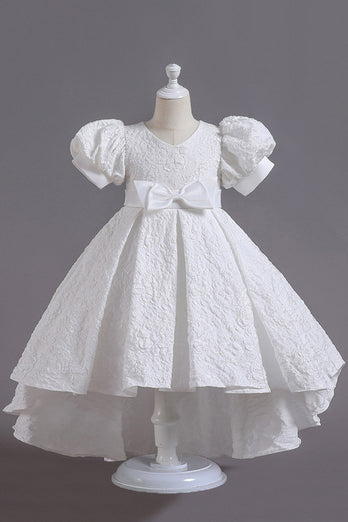 Weißes A-Linie Mädchenkleid mit Schleife