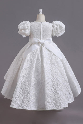 Weißes A-Linie Mädchenkleid mit Schleife