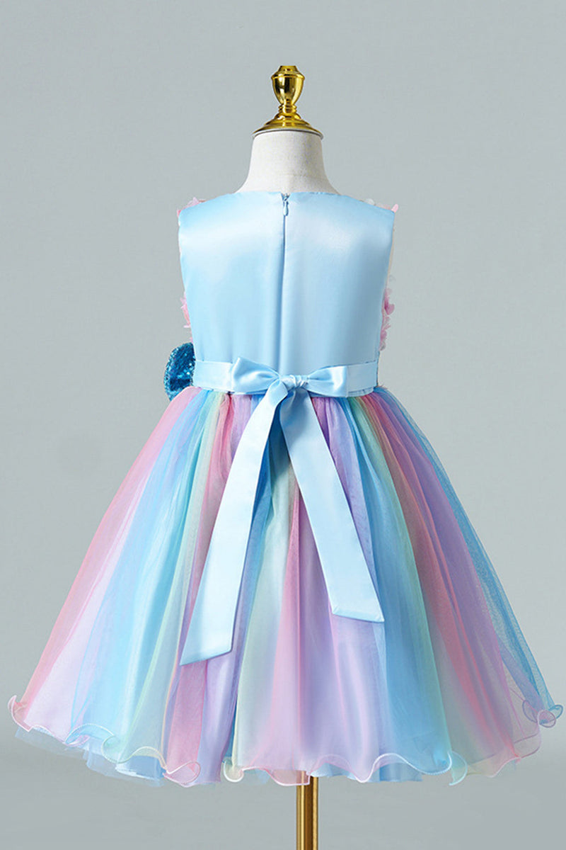 Laden Sie das Bild in den Galerie-Viewer, Eine Linie blaue Pailletten ärmellose Mädchen Kleid