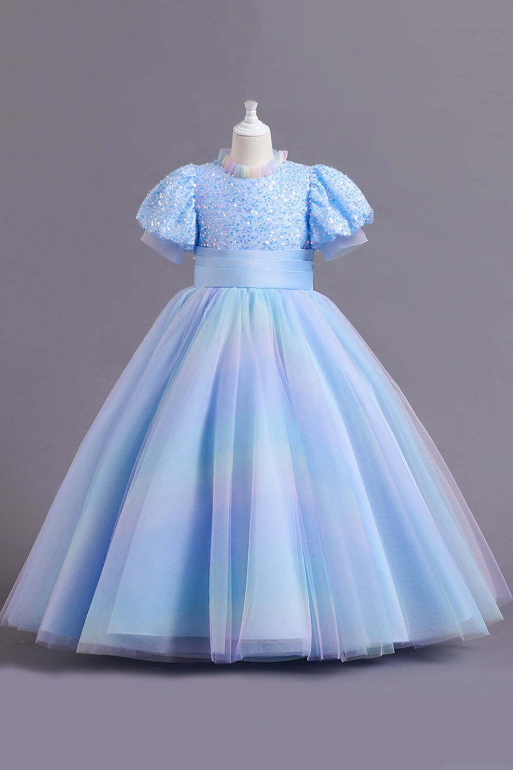 Puffärmel Blau Pailletten Müll Mädchen Kleid