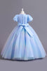 Laden Sie das Bild in den Galerie-Viewer, Puffärmel Blau Pailletten Müll Mädchen Kleid