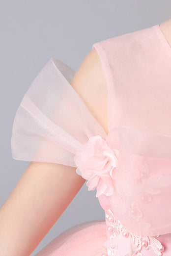 Eine Linie rosa Bowknot Mädchenkleid mit Applikationen