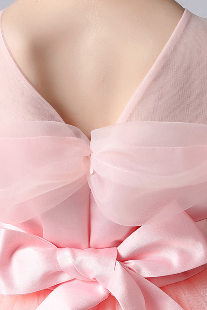 Laden Sie das Bild in den Galerie-Viewer, Eine Linie rosa Bowknot Mädchenkleid mit Applikationen