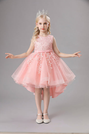 Weißes Juwel Hals Bowknot ärmelloses Mädchen Kleid mit Applikationen