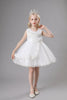 Laden Sie das Bild in den Galerie-Viewer, A-Linie Weißes Tulle Little Mädchenkleid mit Applikationen