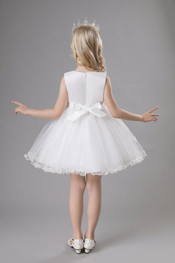A-Linie Weißes Tulle Little Mädchenkleid mit Applikationen