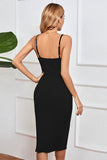 Schwarz Bodycon Spaghettiträger Abschlusskleid mit Schlitz