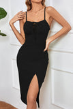 Schwarz Bodycon Spaghettiträger Abschlusskleid mit Schlitz