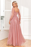 Dusty Rose A-Linie Kleid mit langen Ärmeln für den Abschlussball