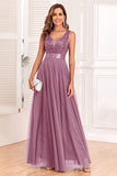 Blaues Ballkleid in A-Linie mit V-Ausschnitt
