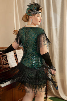 Dunkelgrünes Übergröße Gatsby Kleid aus den 1920er Jahren
