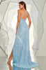 Laden Sie das Bild in den Galerie-Viewer, Eine Schulterpailletten Meerjungfrau Ballkleid mit Schlitz