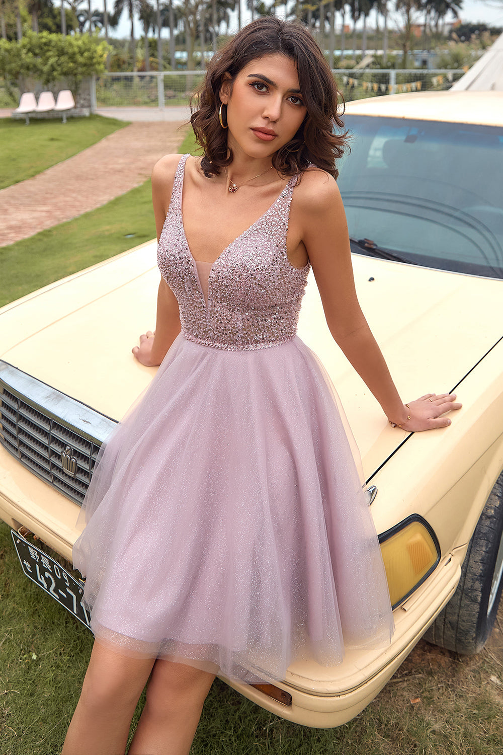 Blush Tüll & Pailletten süßes Abiballkleid