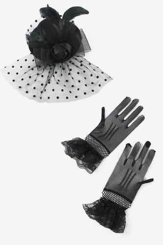Schwarze Haarnadeln und Handschuhe 1920er Jahre Accessoires Sets
