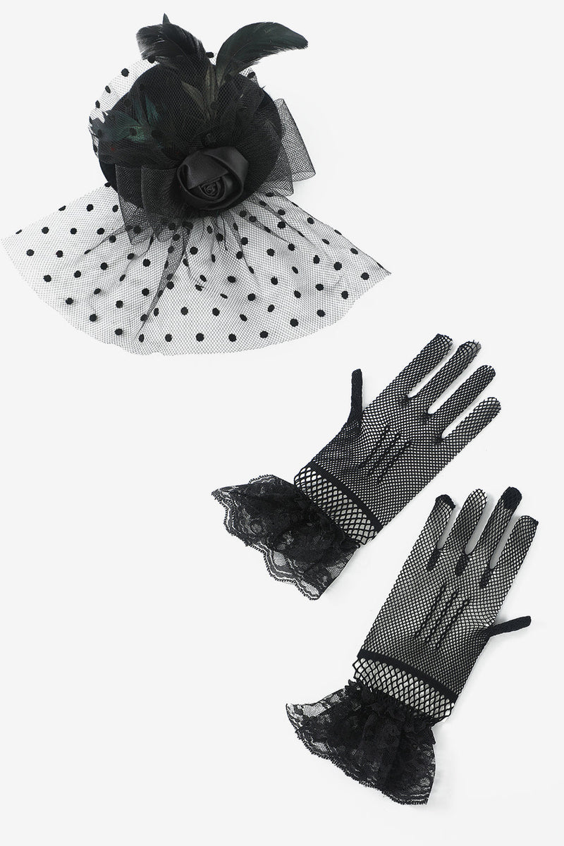 Laden Sie das Bild in den Galerie-Viewer, Schwarze Haarnadeln und Handschuhe 1920er Jahre Accessoires Sets