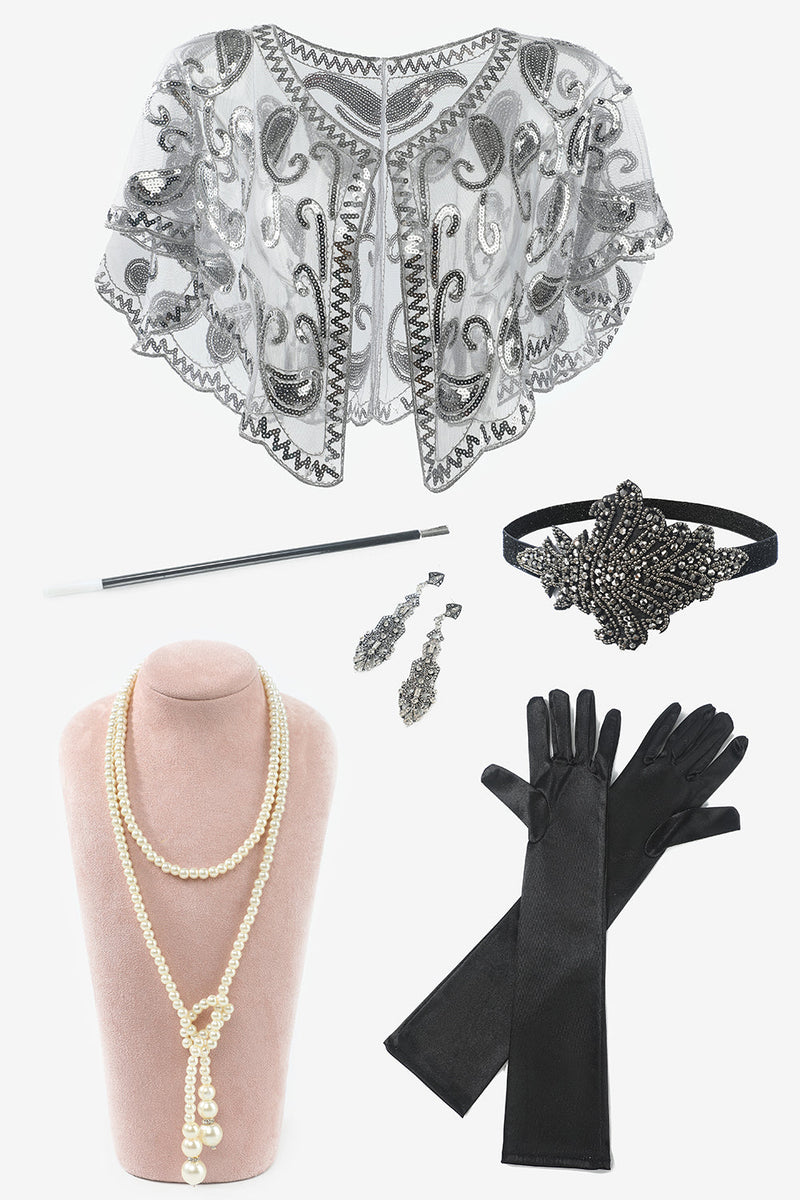 Laden Sie das Bild in den Galerie-Viewer, Sieben Stück Halskette Handschuhe 1920er Jahre Party Accessoires Set