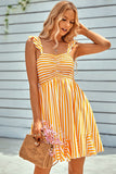 Blaues schulterfreies Mini-Sommerkleid