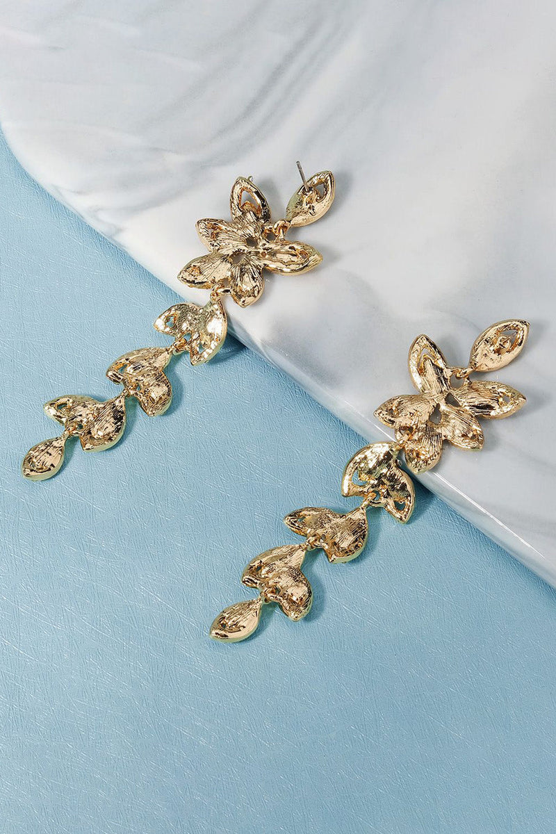 Laden Sie das Bild in den Galerie-Viewer, Vintage Einfache Strass Blattgold Ohrringe