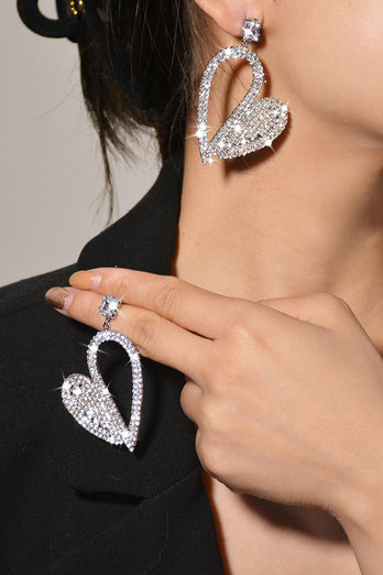 Mode Silber Herz Strass baumelnde Ohrringe für Frauen