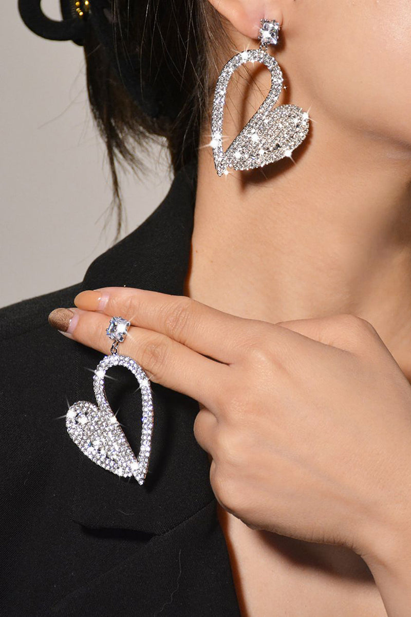 Laden Sie das Bild in den Galerie-Viewer, Mode Silber Herz Strass baumelnde Ohrringe für Frauen