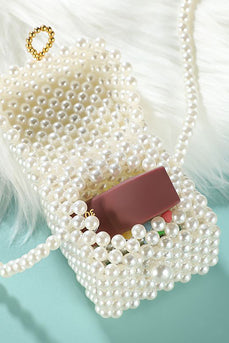 Perlenbesetzter weißer Abendparty Handtasche