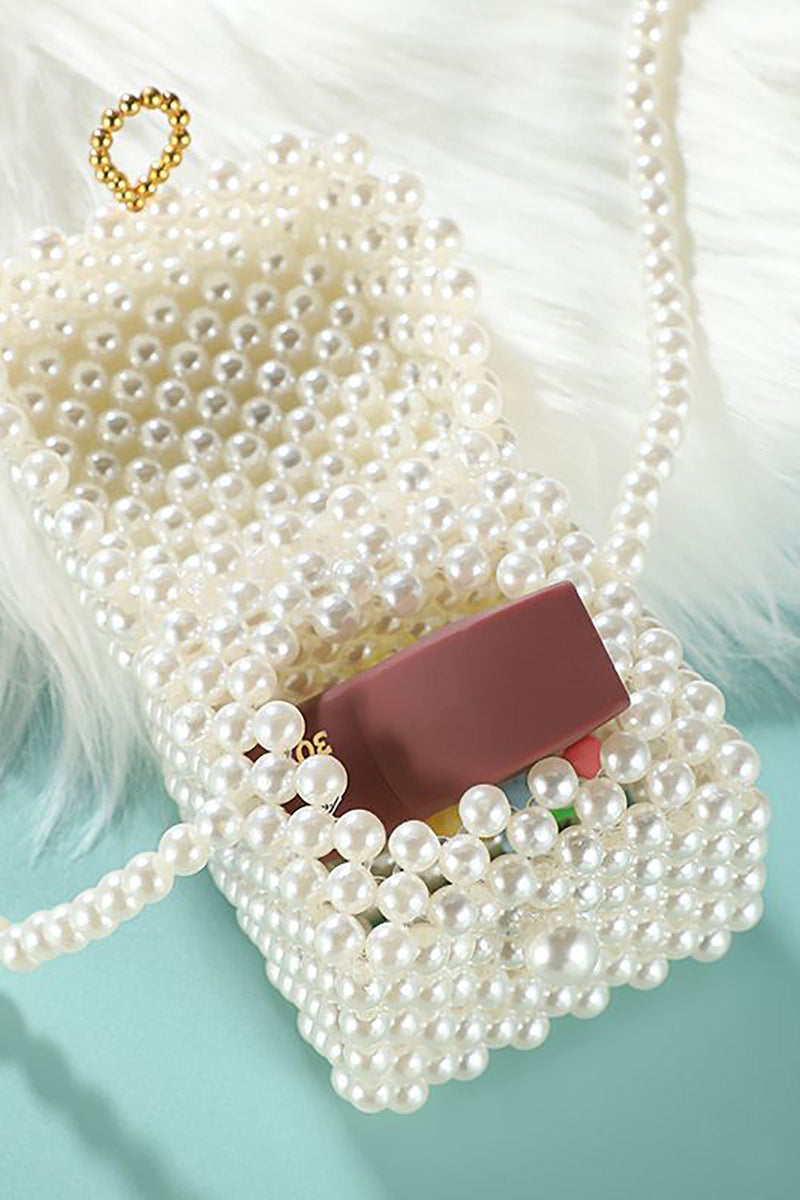 Laden Sie das Bild in den Galerie-Viewer, Perlenbesetzter weißer Abendparty Handtasche