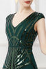 Laden Sie das Bild in den Galerie-Viewer, Dunkelgrünes Pailletten Langes Kleid aus den 1920er Jahren mit Perlen