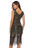 Schwarz Gold 20er Gatsby Fransen Flapper Kleid