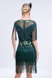 Schwarz Grau Pailletten 20er Gatsby Fransen Flapper Kleid