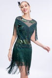 Schwarz Grau Pailletten 20er Gatsby Fransen Flapper Kleid