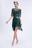 Schwarz Grau Pailletten 20er Gatsby Fransen Flapper Kleid