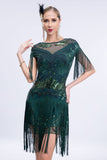 Schwarz Grau Pailletten 20er Gatsby Fransen Flapper Kleid