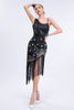 Laden Sie das Bild in den Galerie-Viewer, Schwarzes Roaring 20er Gatsby Fransen Flapper Kleid mit Perlen