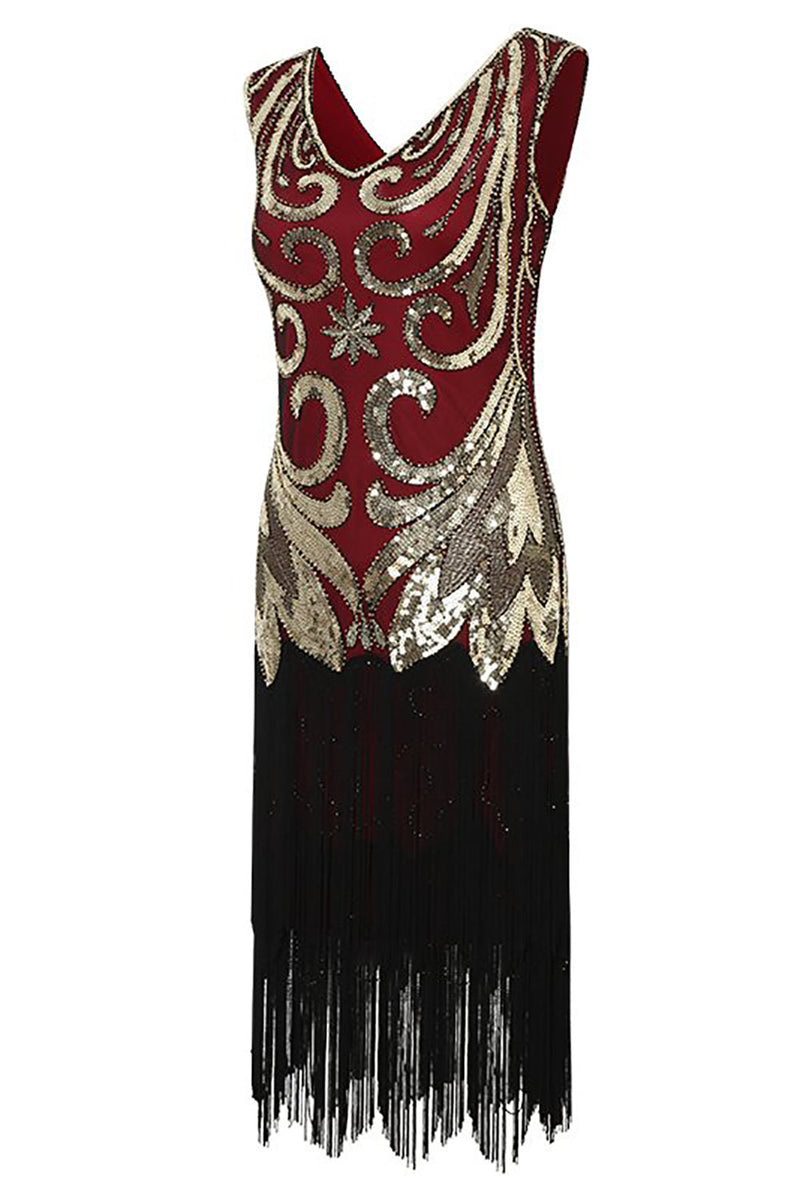 Laden Sie das Bild in den Galerie-Viewer, Fransen Glitzerndes Kleid aus den 1920er Jahren mit ärmellosem