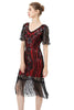 Laden Sie das Bild in den Galerie-Viewer, Glitzerndes Kleid aus den 1920er Jahren mit schwarzen Fransen und kurzen Ärmeln