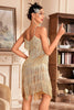 Laden Sie das Bild in den Galerie-Viewer, Goldenes Spaghettiträger Fransen 20er Great Gatsby Kleid