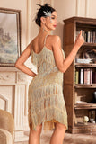 Goldenes Spaghettiträger Fransen 20er Great Gatsby Kleid