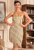 Laden Sie das Bild in den Galerie-Viewer, Goldenes Spaghettiträger Fransen 20er Great Gatsby Kleid