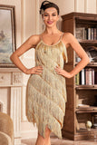 Goldenes Spaghettiträger Fransen 20er Great Gatsby Kleid