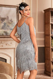 Goldenes Spaghettiträger Fransen 20er Great Gatsby Kleid