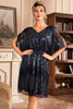 Laden Sie das Bild in den Galerie-Viewer, Marineblaues glitzerndes Kleid aus den 1920er Jahren mit Pailletten
