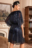 Laden Sie das Bild in den Galerie-Viewer, Marineblaues glitzerndes Kleid aus den 1920er Jahren mit Pailletten