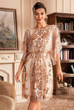 Fledermausärmel champagner Paillettenkleid aus den 1920er Jahren