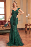 Dunkelgrünes Meerjungfrauen-Pailletten-Abendkleid