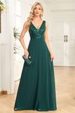 Dunkelgrünes Chiffonkleid mit Pailletten Ballkleid