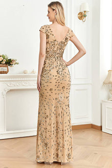 Perlen goldenes Etui Abendliches Kleid mit V-Ausschnitt